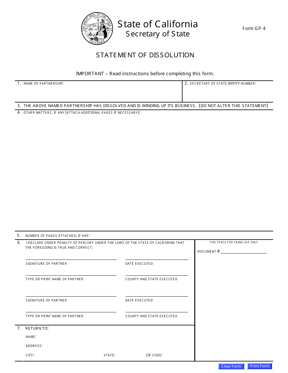 Form GP-4 Statement of Dissolution - California, Page 3