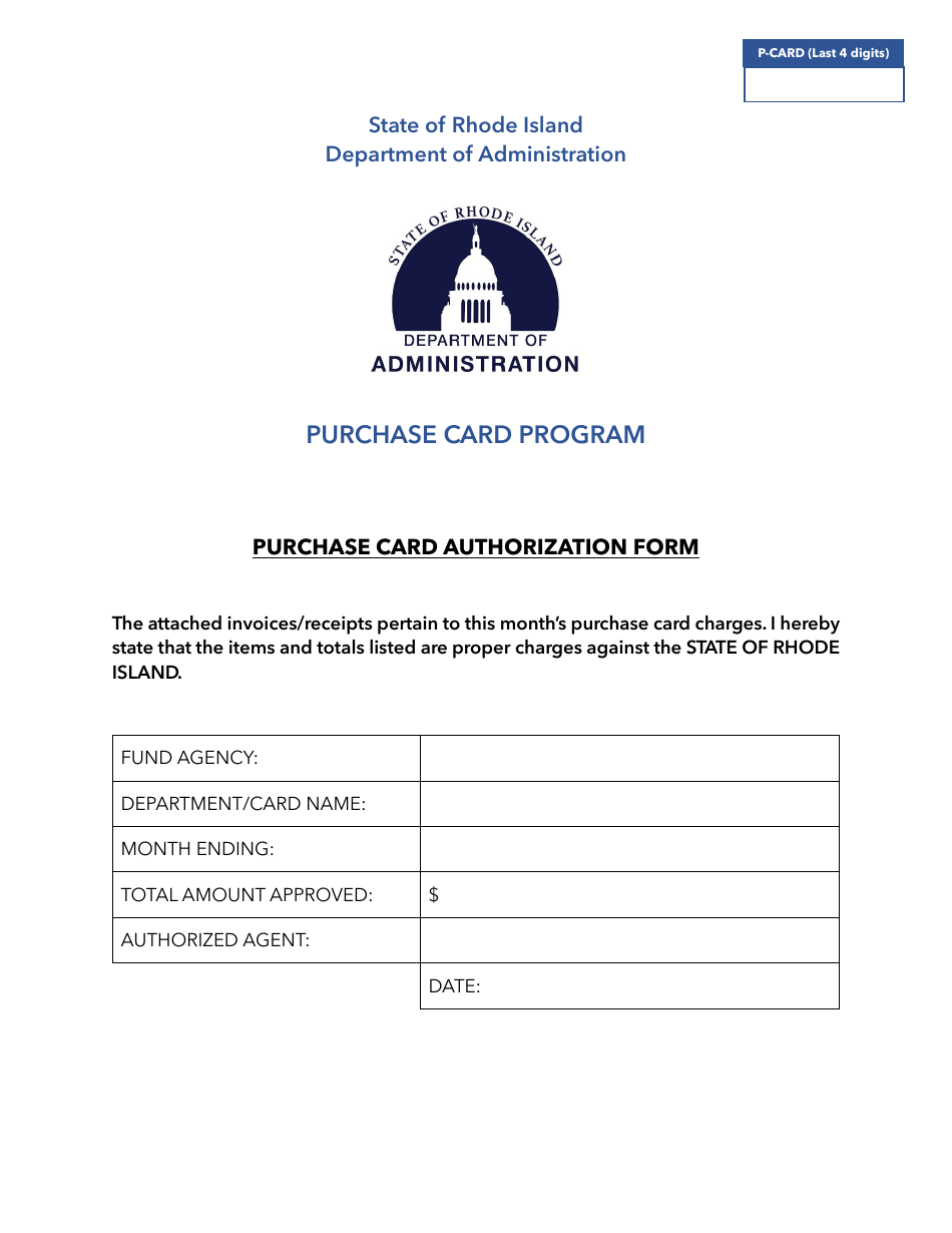 Purchase Card Authorization Form Cover Page - Rhode Island, Page 1