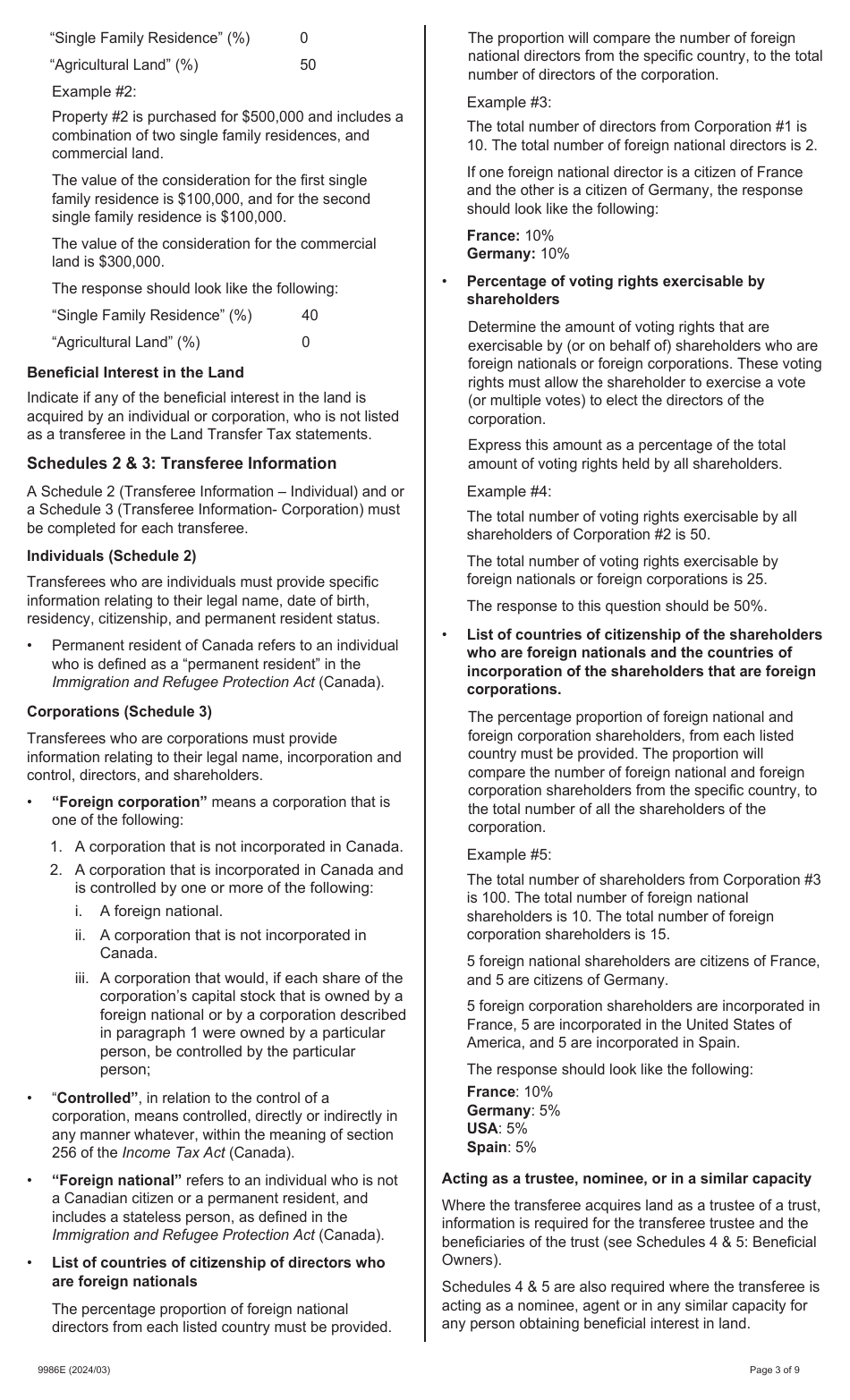 Form 9986E Prescribed Information for Purposes of Section 5.0.1 - Ontario, Canada, Page 3