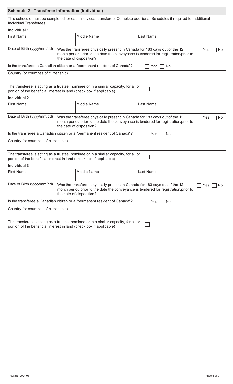 Form 9986E Prescribed Information for Purposes of Section 5.0.1 - Ontario, Canada, Page 6