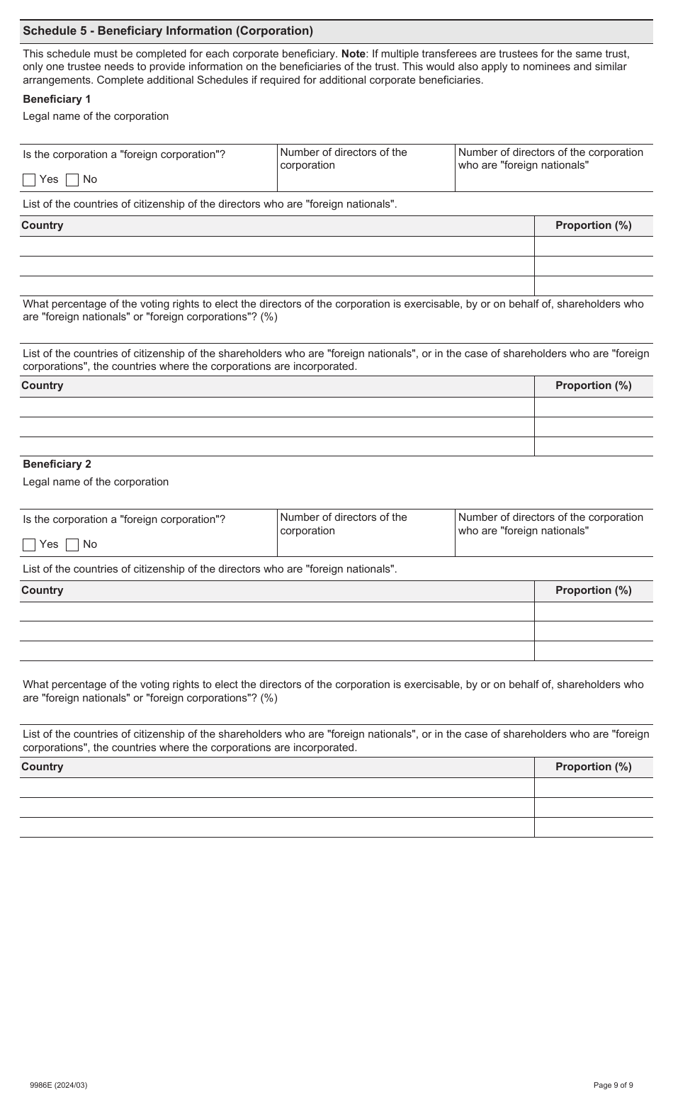 Form 9986E Prescribed Information for Purposes of Section 5.0.1 - Ontario, Canada, Page 9