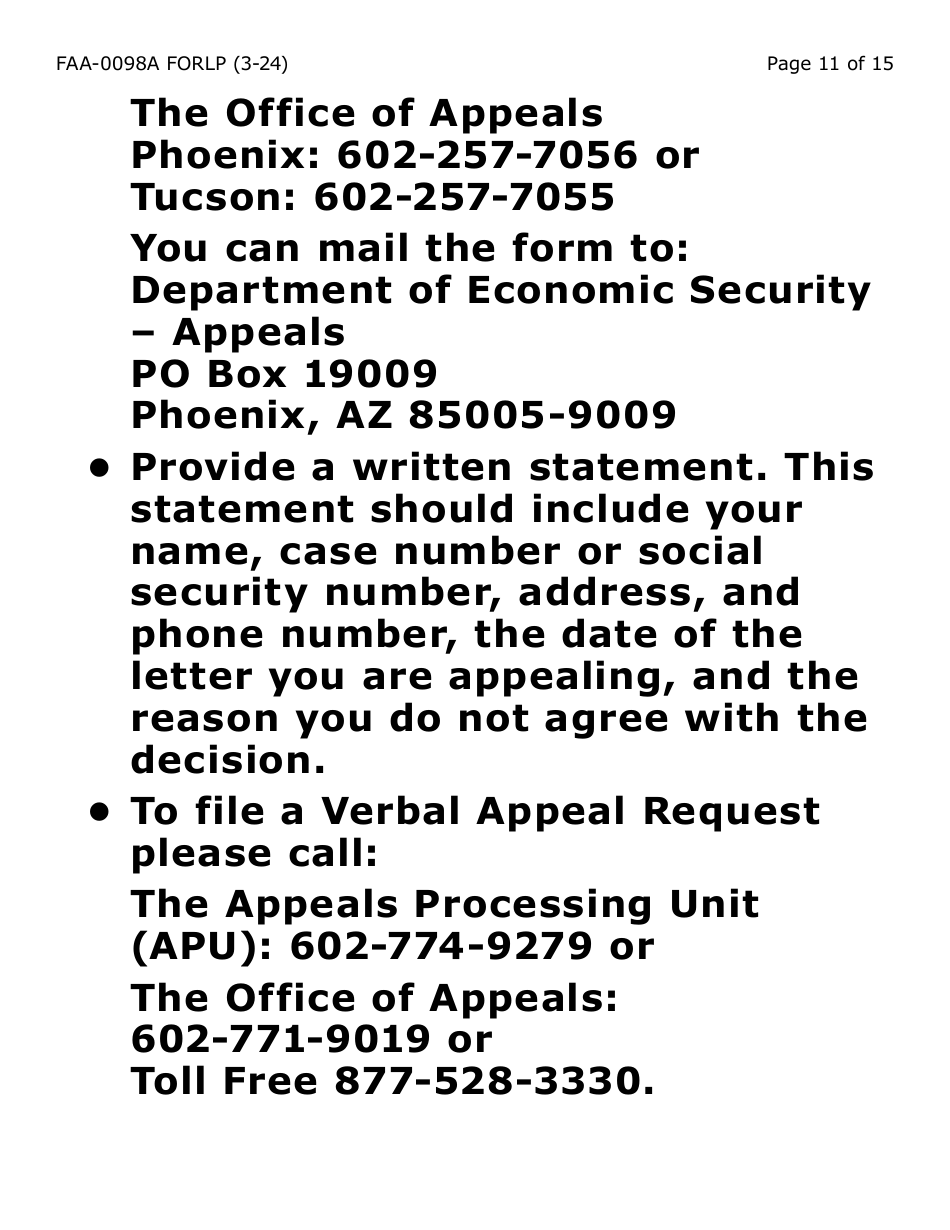 Form FAA-0098A-XLP Hearing Request - Extra Large Print - Arizona, Page 11