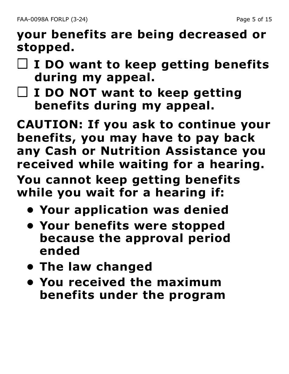 Form FAA-0098A-XLP Hearing Request - Extra Large Print - Arizona, Page 5