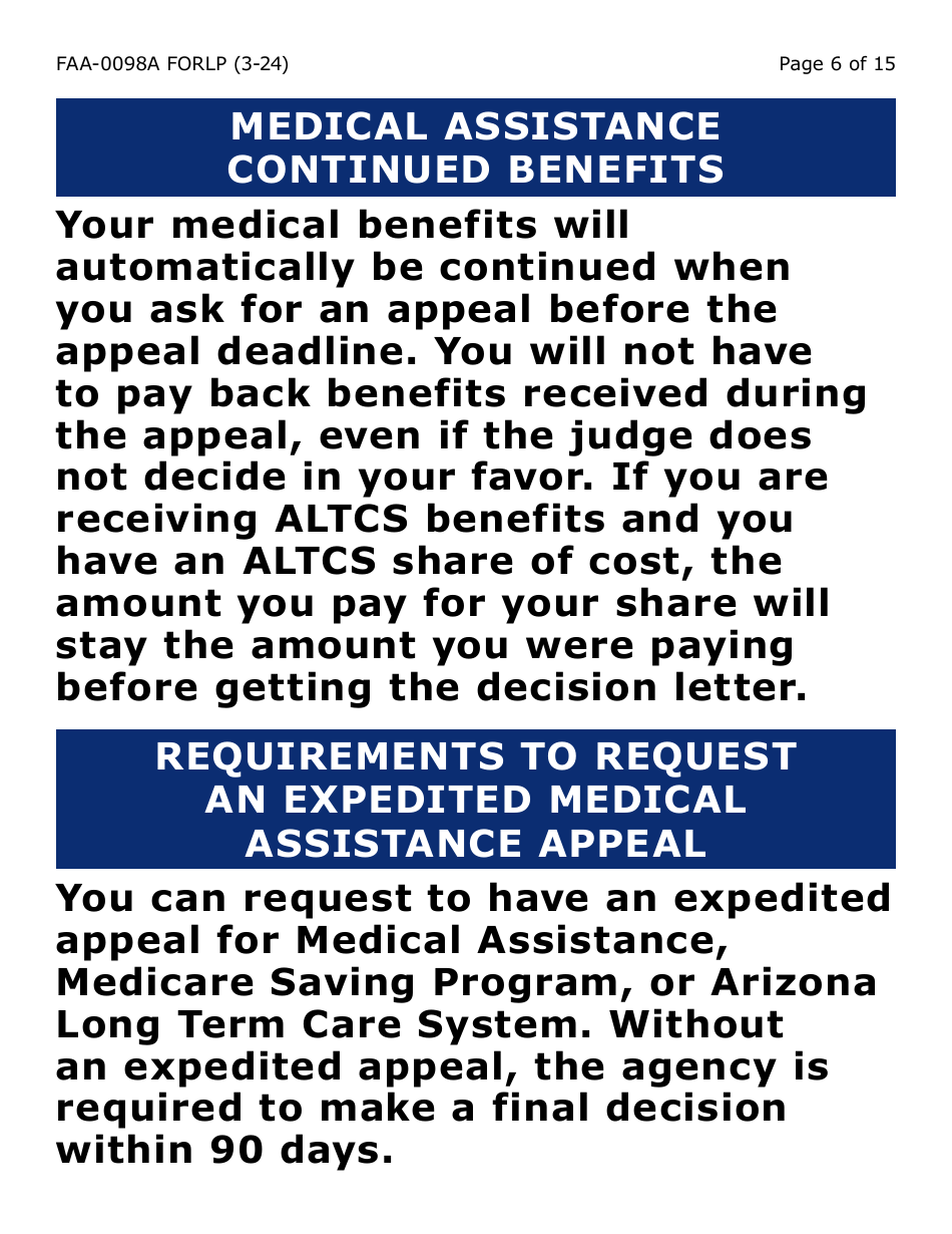 Form FAA-0098A-XLP Hearing Request - Extra Large Print - Arizona, Page 6
