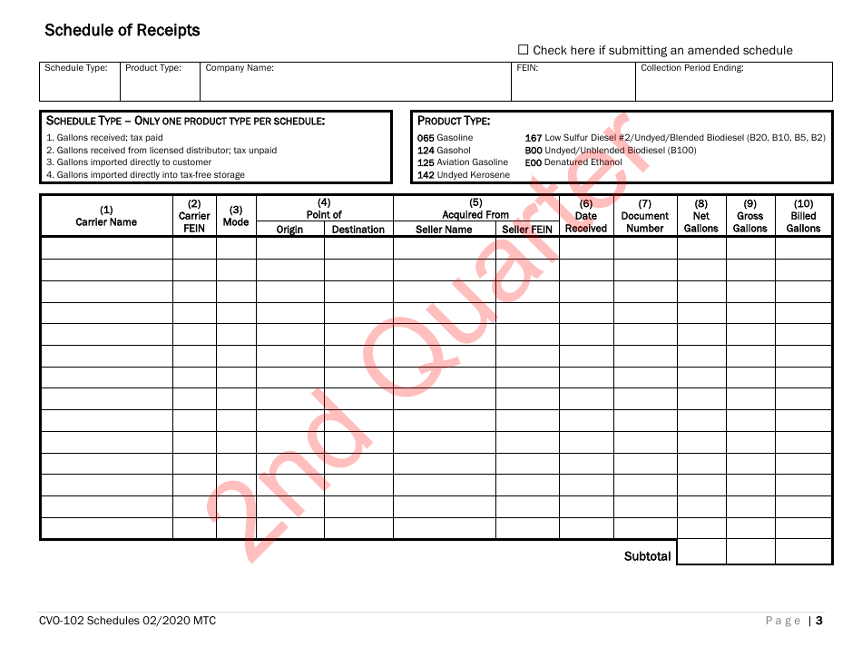 Form CVO-102 Distributor Fuel Tax Return - 2nd Quarter - Vermont, Page 3