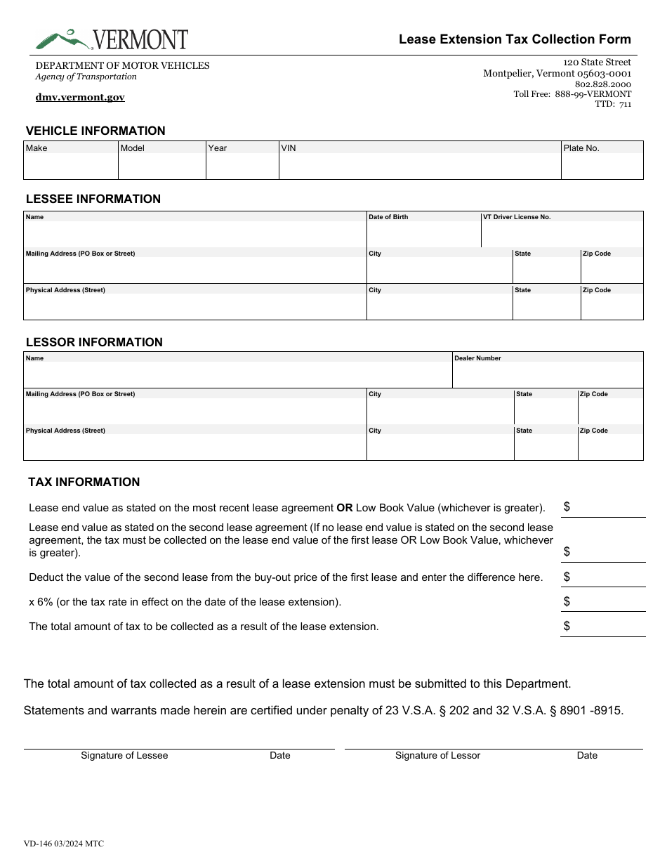 Form VD-146 - Fill Out, Sign Online and Download Printable PDF, Vermont ...