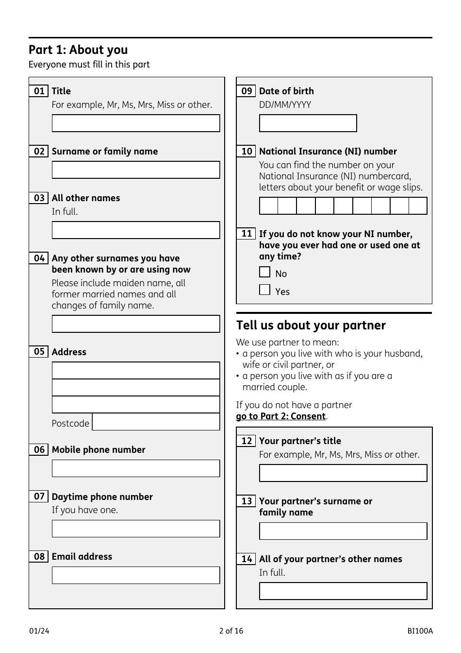 Form BI100A Industrial Injuries Disablement Benefit - United Kingdom, Page 2