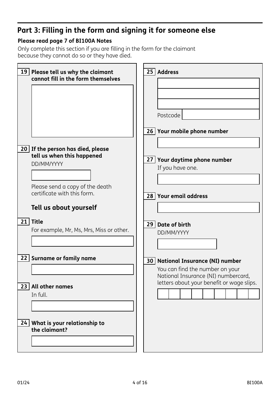 Form BI100A Industrial Injuries Disablement Benefit - United Kingdom, Page 4