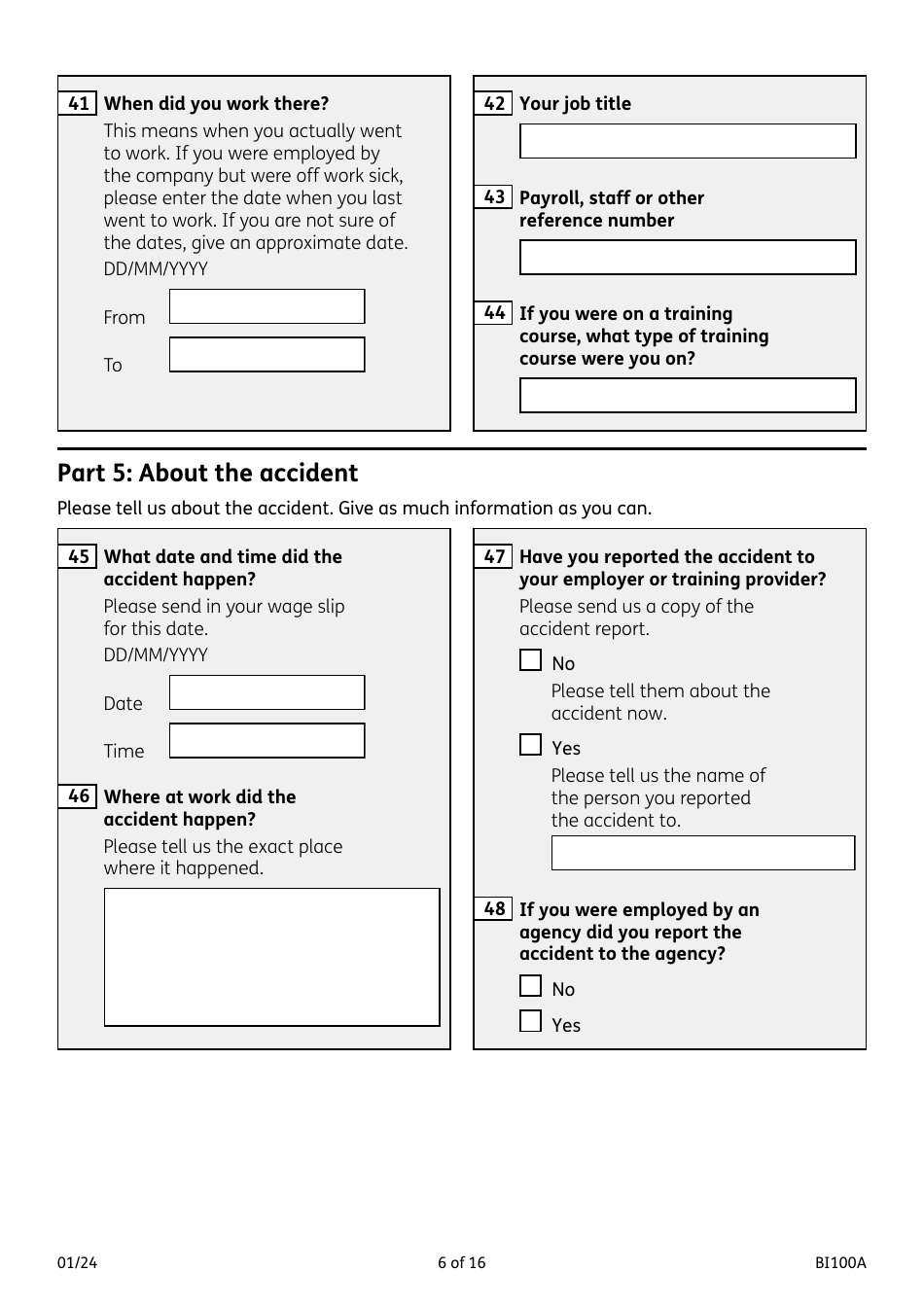 Form BI100A Industrial Injuries Disablement Benefit - United Kingdom, Page 6