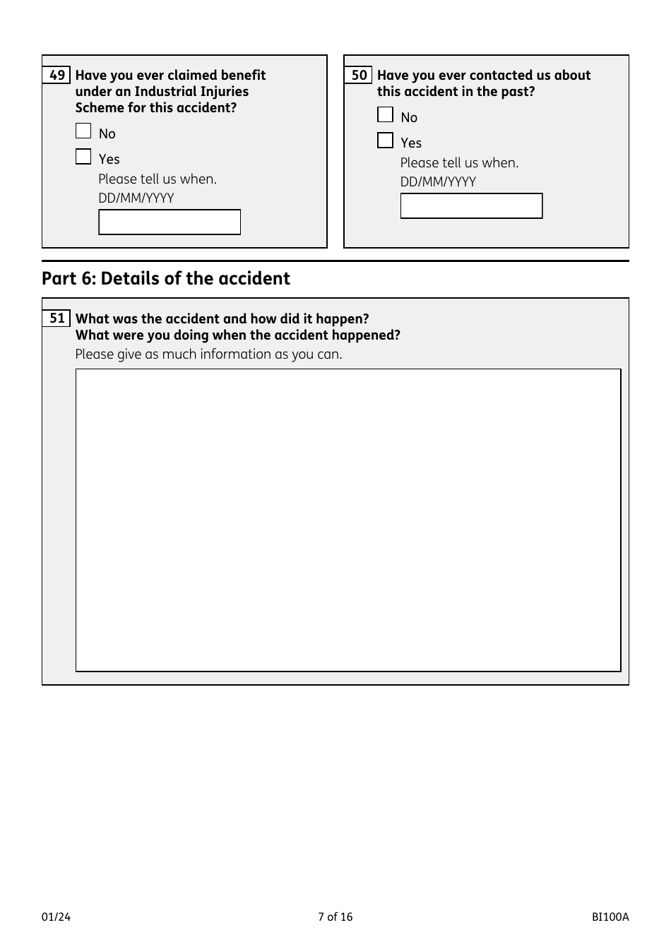 Form BI100A Industrial Injuries Disablement Benefit - United Kingdom, Page 7