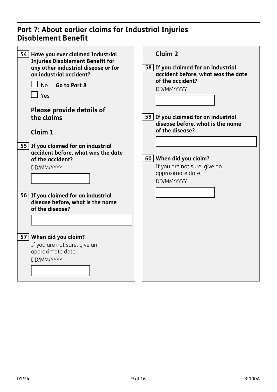 Form BI100A Industrial Injuries Disablement Benefit - United Kingdom, Page 9