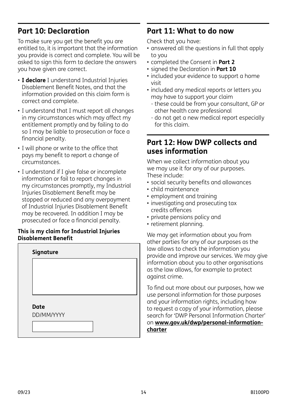 Form BI100PD Industrial Injuries Disablement Benefit for a Prescribed Industrial Disease - United Kingdom, Page 14