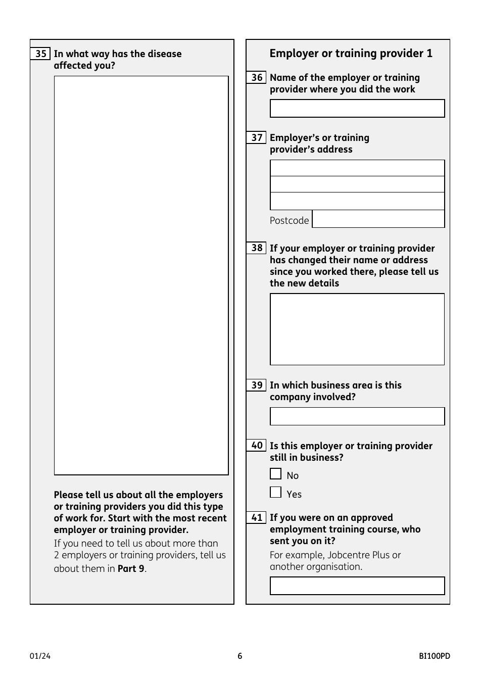 Form BI100PD Industrial Injuries Disablement Benefit for a Prescribed Industrial Disease - United Kingdom, Page 6
