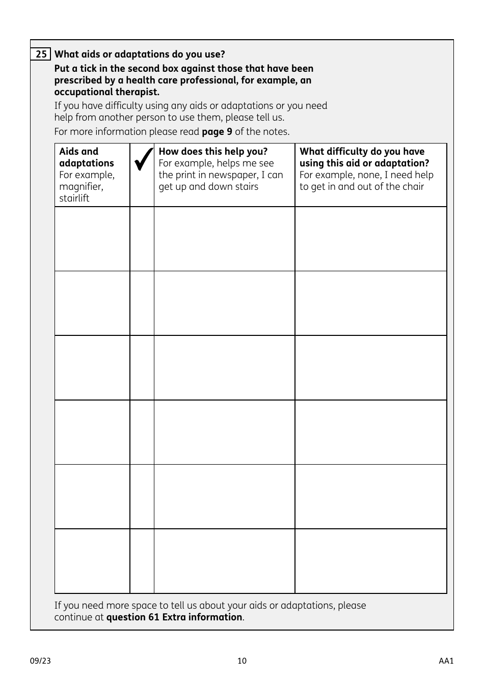 Form AA1 Attendance Allowance for People of State Pension Age or Over - United Kingdom, Page 10