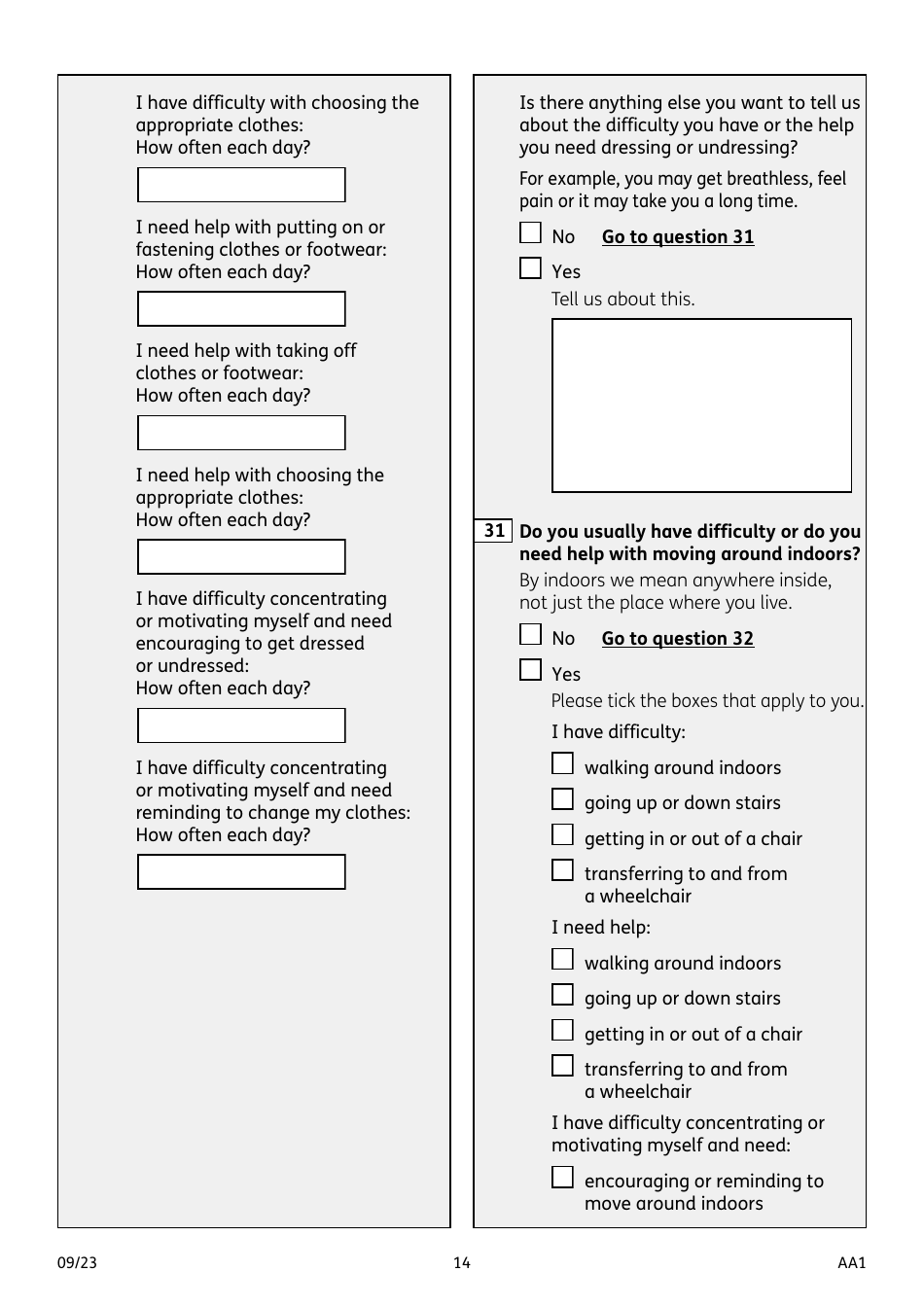 Form AA1 Attendance Allowance for People of State Pension Age or Over - United Kingdom, Page 14