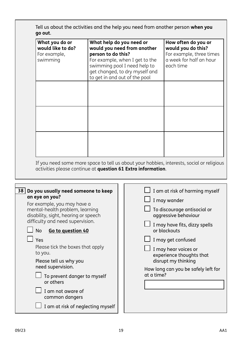 Form AA1 Attendance Allowance for People of State Pension Age or Over - United Kingdom, Page 19