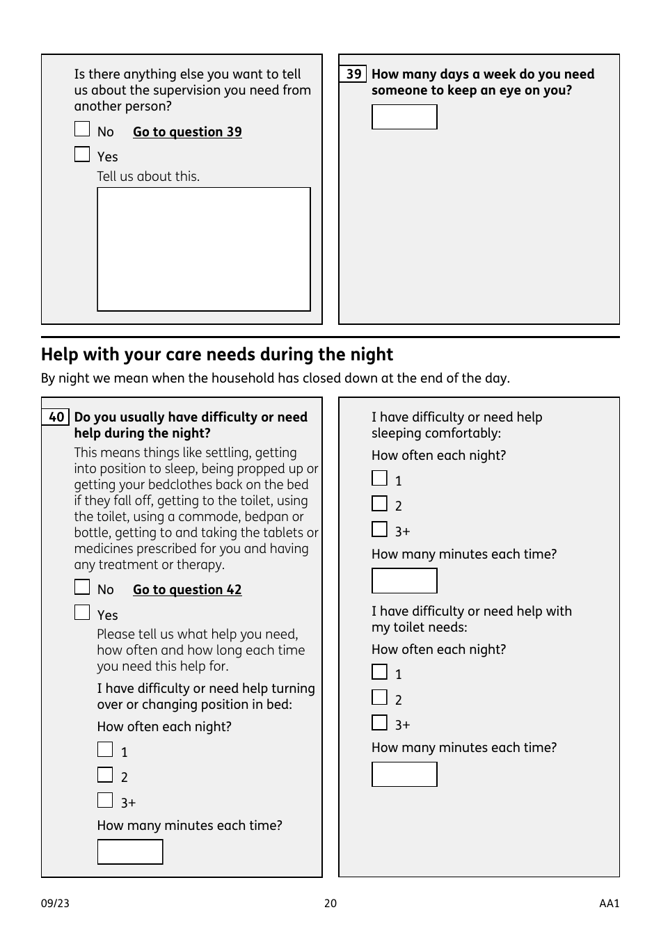 Form AA1 Attendance Allowance for People of State Pension Age or Over - United Kingdom, Page 20