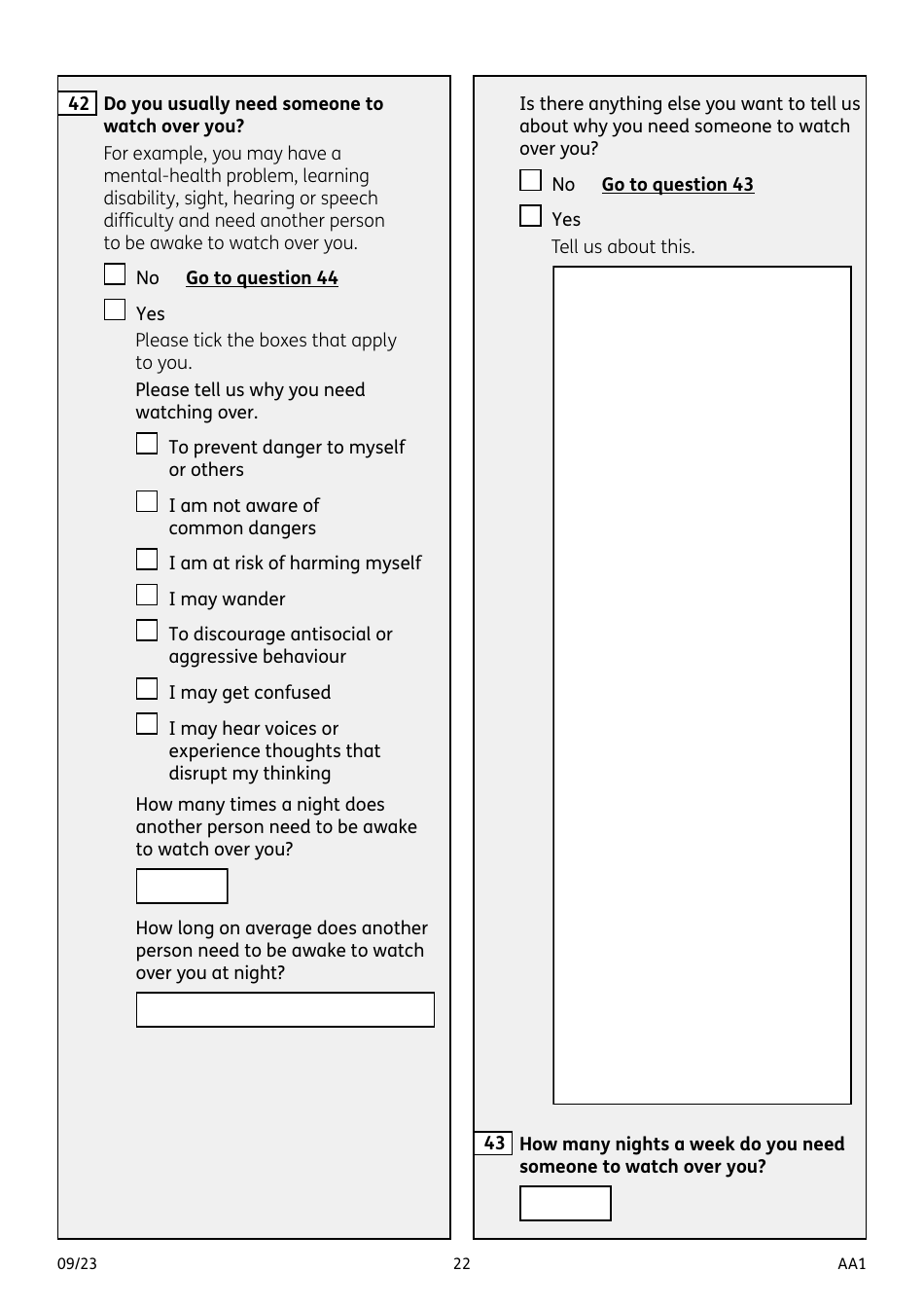 Form AA1 Attendance Allowance for People of State Pension Age or Over - United Kingdom, Page 22