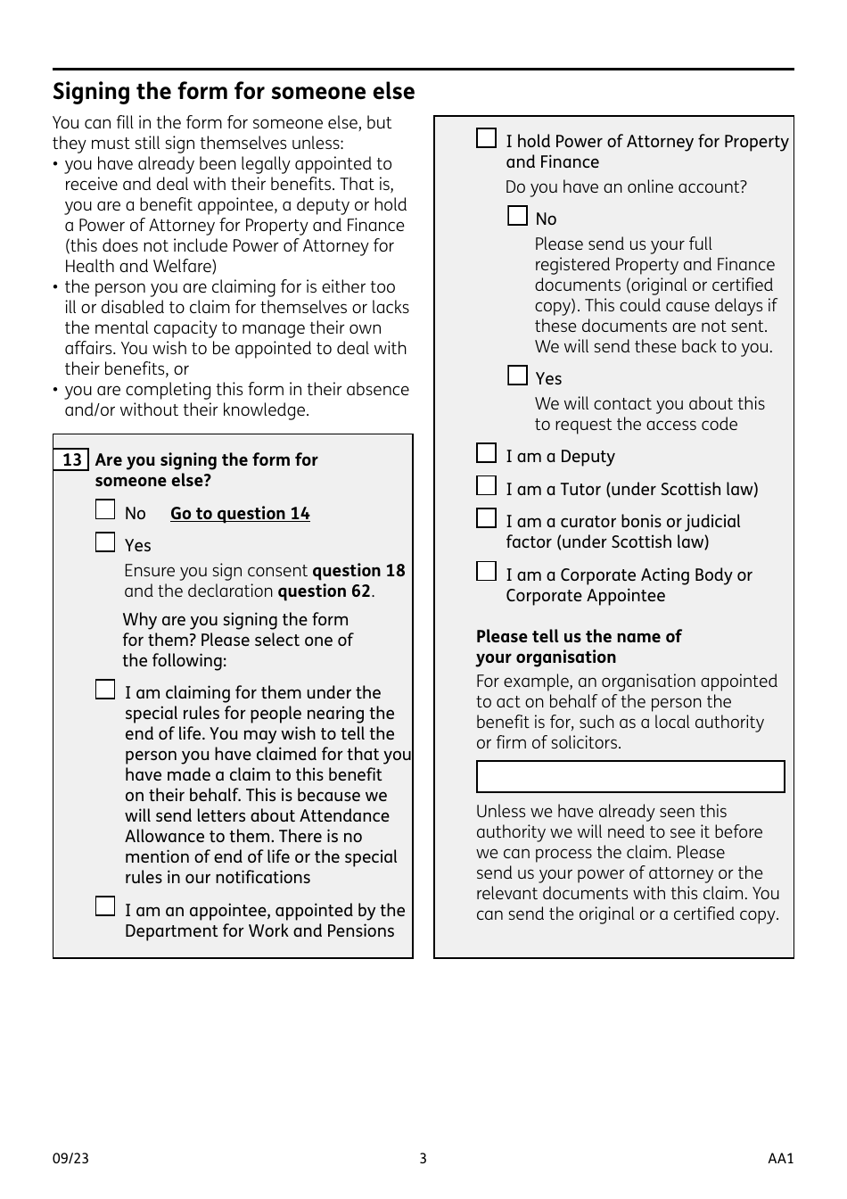 Form AA1 Attendance Allowance for People of State Pension Age or Over - United Kingdom, Page 3