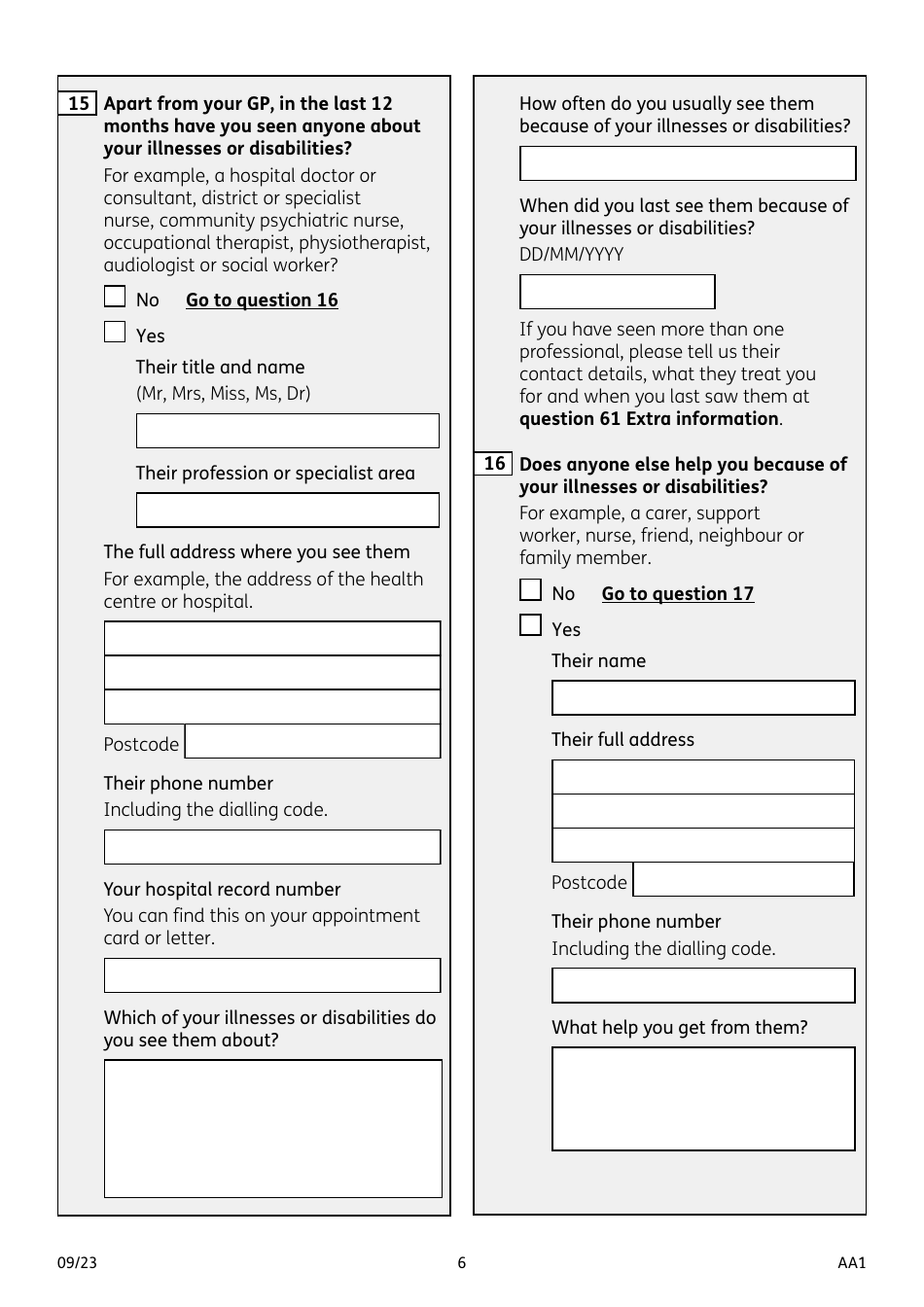 Form AA1 Attendance Allowance for People of State Pension Age or Over - United Kingdom, Page 6