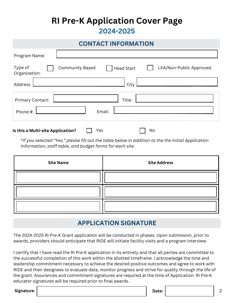 Rhode Island Pre-kindergarten Expansion Grant Application - Rhode Island, Page 2