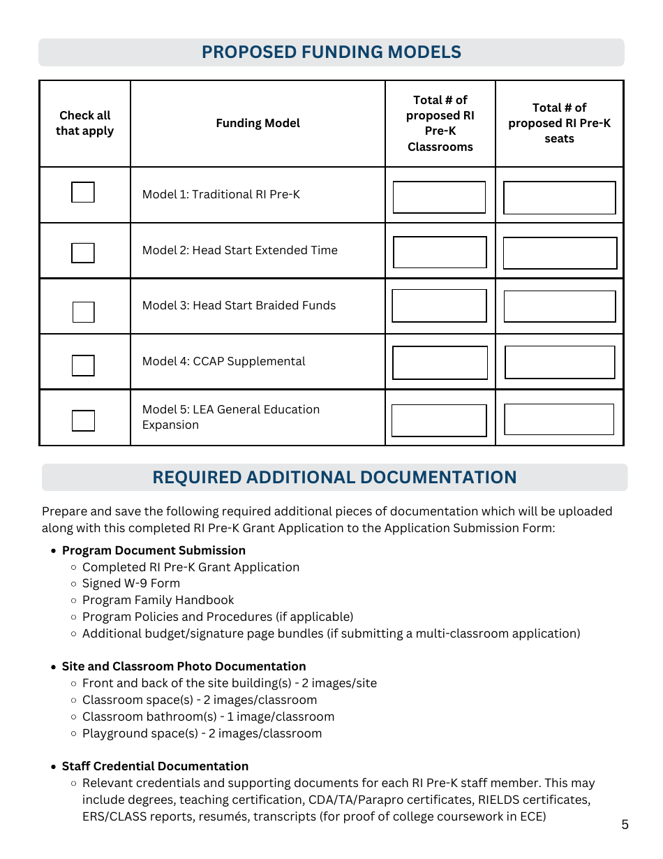 Rhode Island Pre-kindergarten Expansion Grant Application - Rhode Island, Page 5