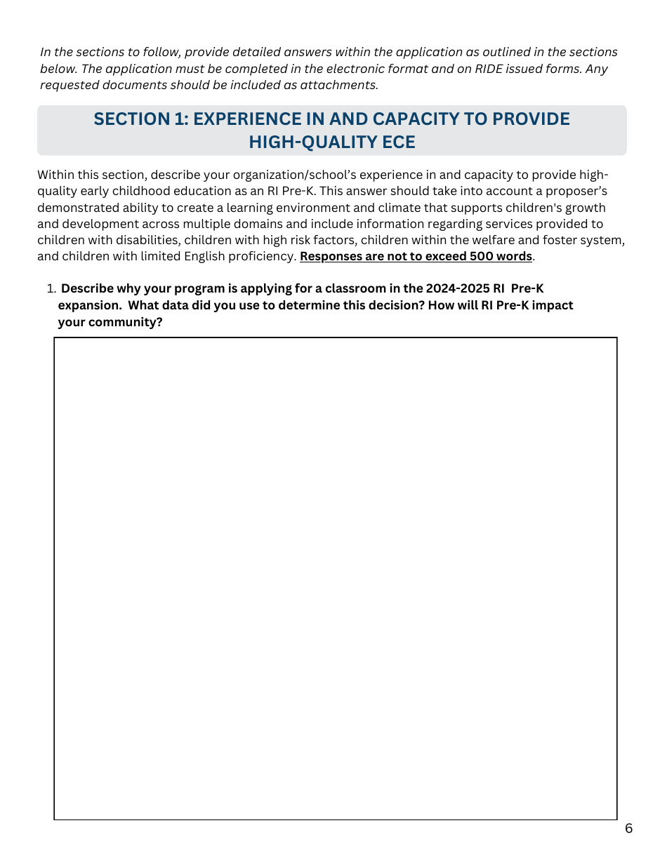 Rhode Island Pre-kindergarten Expansion Grant Application - Rhode Island, Page 6