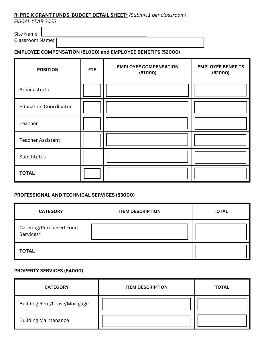 Additional Budget Sheets for Multi-Classroom Applications - Rhode Island, Page 2