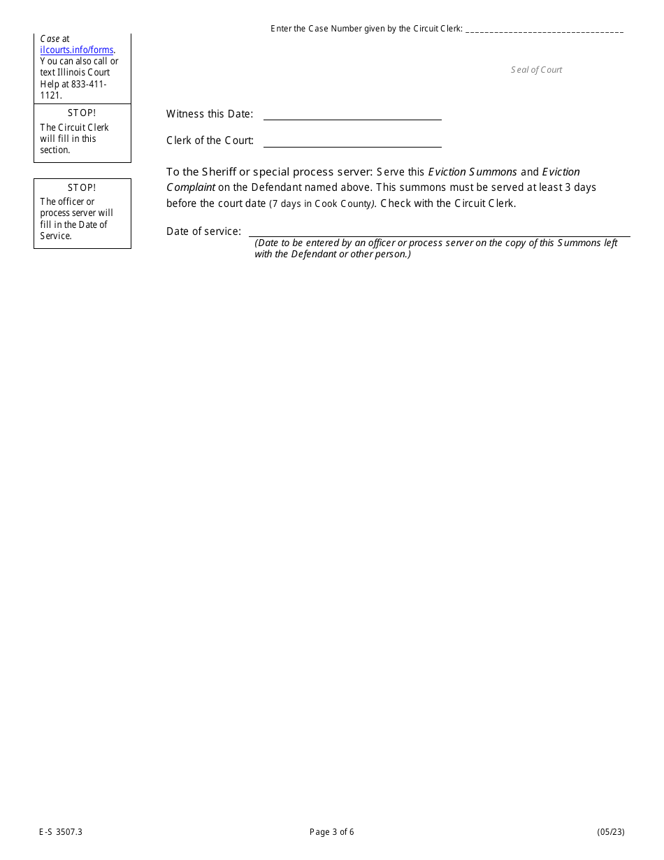Form E-S3507.3 Eviction Summons - Illinois, Page 3