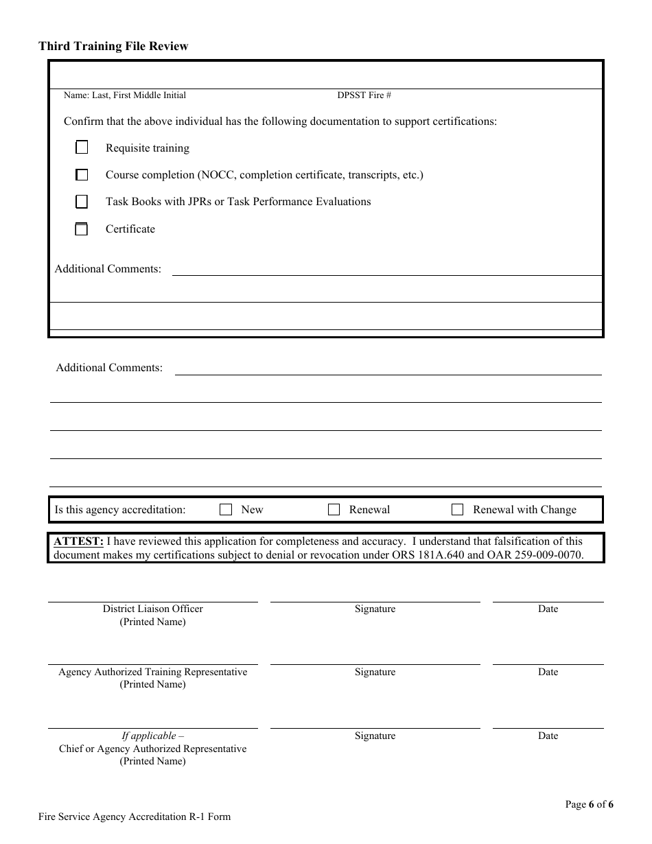 Form R-1 Fire Service Agency Accreditation - Oregon, Page 6