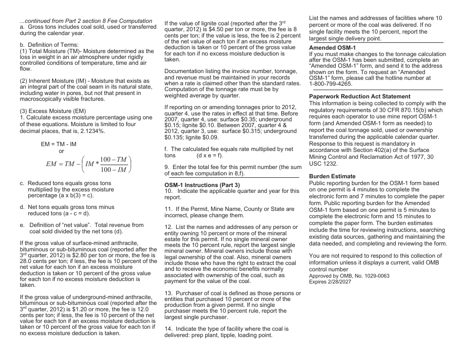 Instructions for Form OSM-1 Coal Reclamation Fee Report, Page 2