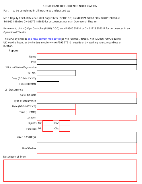 Significant Occurrence Notification - United Kingdom Download Pdf