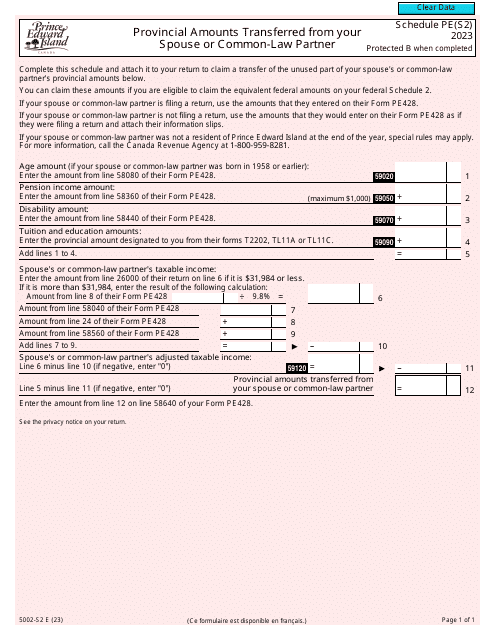 Form 5002-S2 Schedule PE(S2) 2023 Printable Pdf