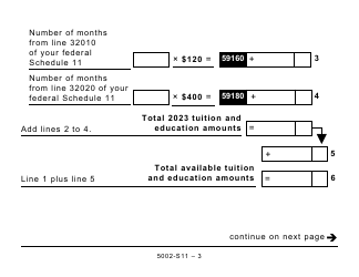 Form 5002-S11 Schedule PE(S11) Prince Edward Island Tuition and Education Amounts (Large Print) - Canada, Page 3