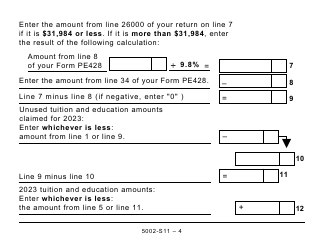 Form 5002-S11 Schedule PE(S11) Prince Edward Island Tuition and Education Amounts (Large Print) - Canada, Page 4