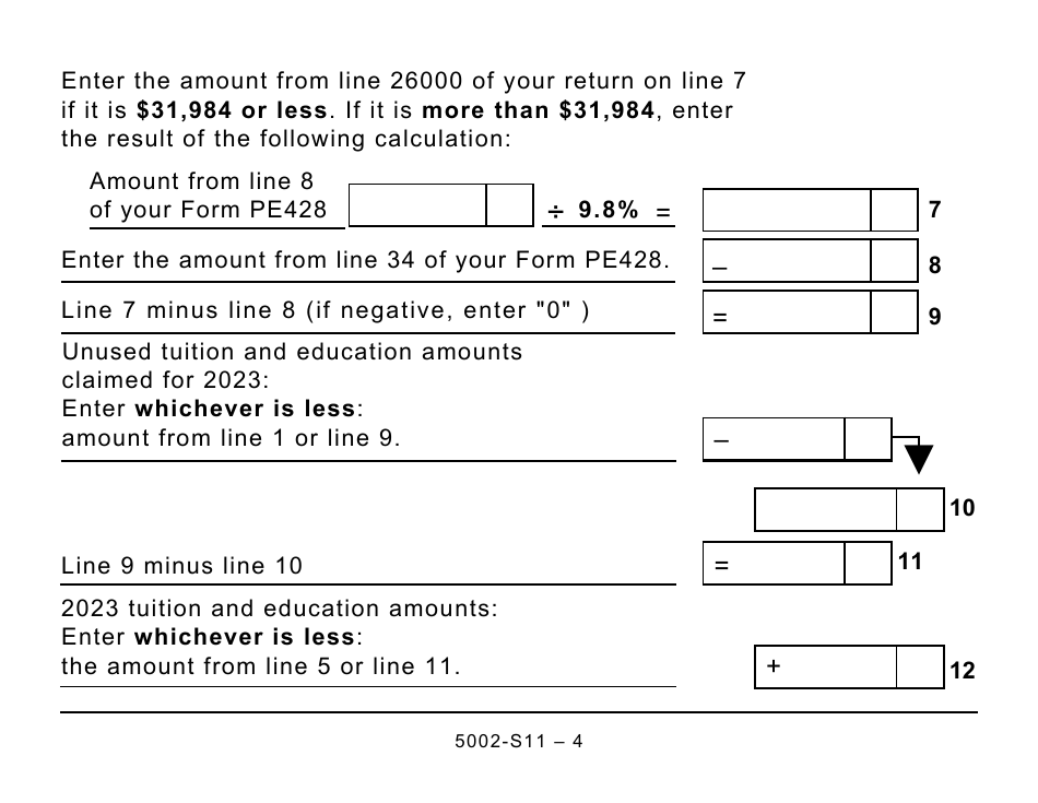 Form 5002-S11 Schedule PE(S11) Prince Edward Island Tuition and Education Amounts (Large Print) - Canada, Page 4
