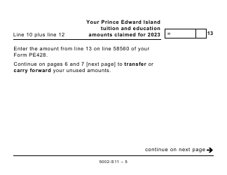 Form 5002-S11 Schedule PE(S11) Prince Edward Island Tuition and Education Amounts (Large Print) - Canada, Page 5