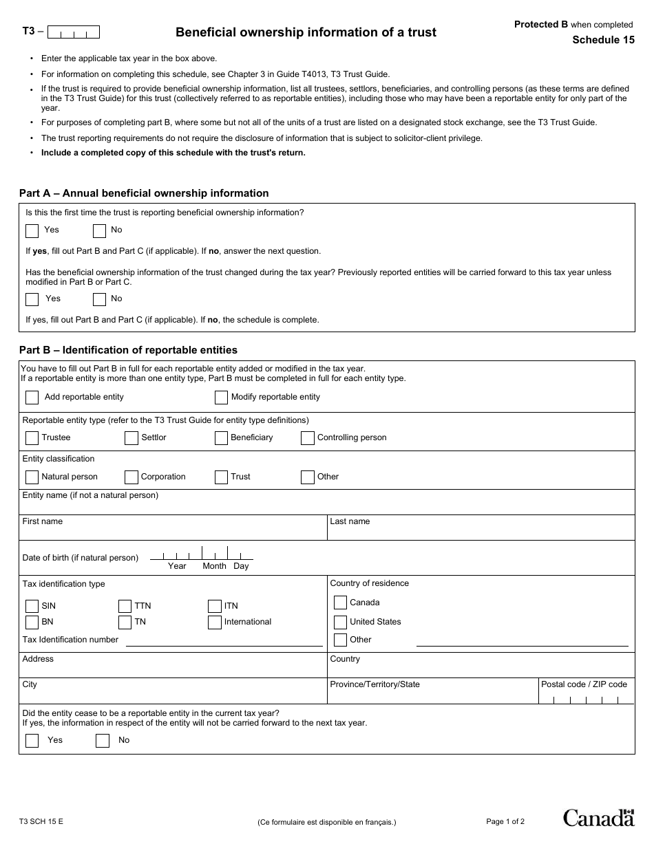 Form T3 Schedule 15 Beneficial Ownership Information of a Trust - Canada, Page 1