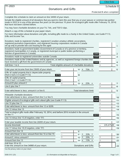 Form T1 (5000-S9) Schedule 9  Printable Pdf