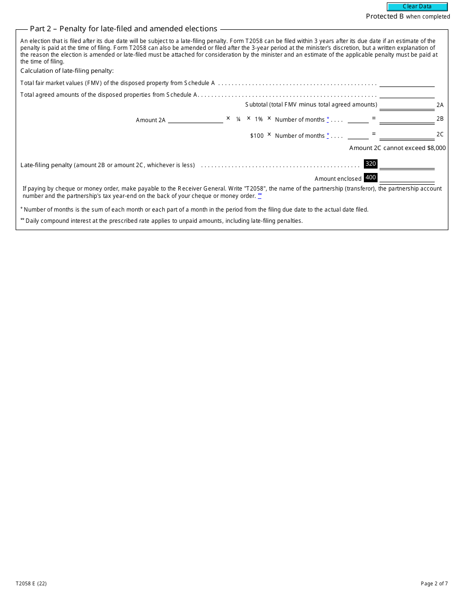 Form T2058 Election on Disposition of Property by a Partnership to a Taxable Canadian Corporation - Canada, Page 2
