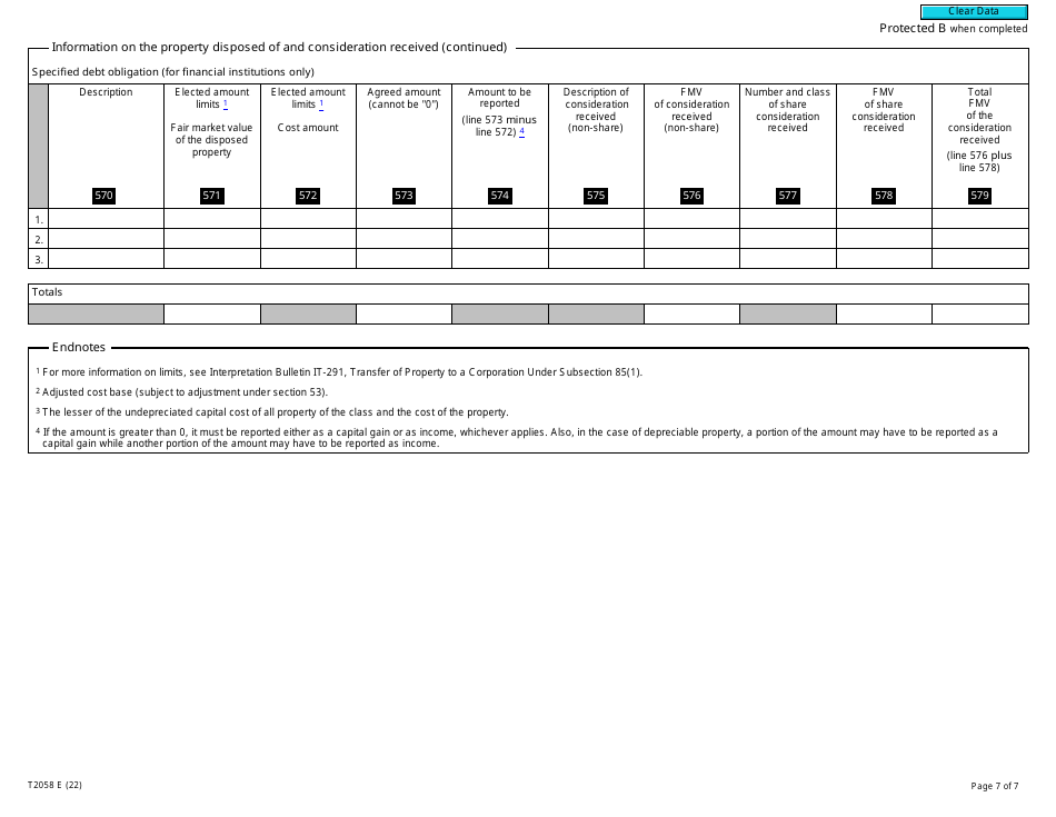 Form T2058 Election on Disposition of Property by a Partnership to a Taxable Canadian Corporation - Canada, Page 7