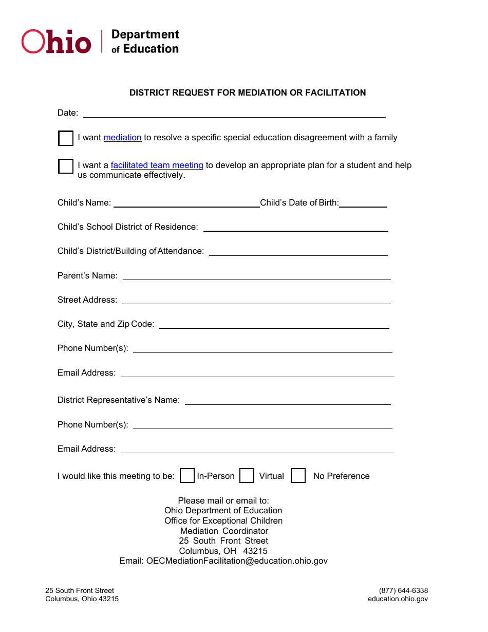 District Request for Mediation or Facilitation - Ohio, Page 1