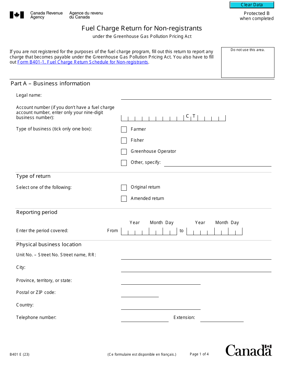 Form B401 Download Fillable PDF or Fill Online Fuel Charge Return for