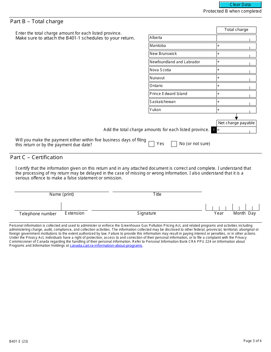 Form B401 Fuel Charge Return for Non-registrants - Canada, Page 3