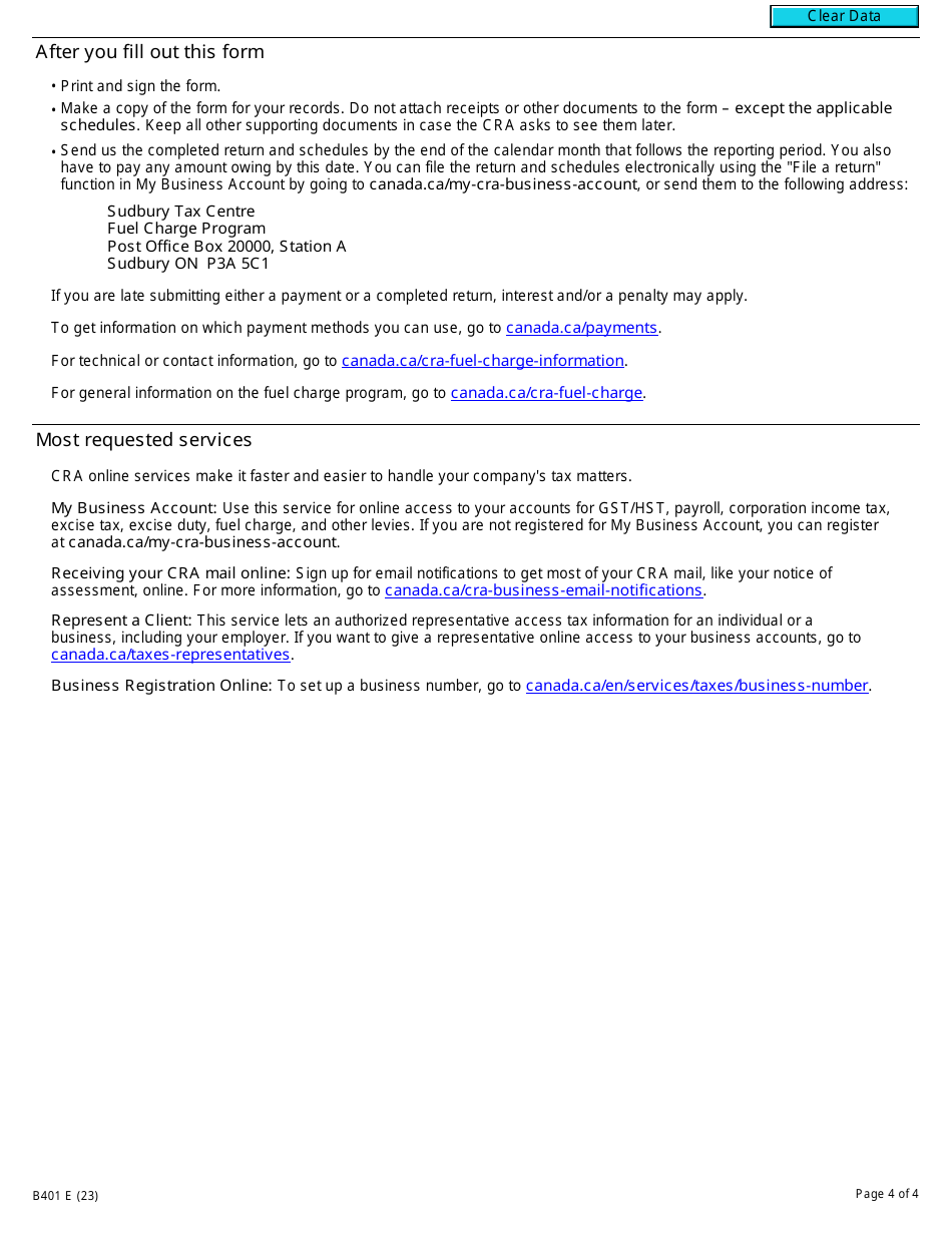 Form B401 Fuel Charge Return for Non-registrants - Canada, Page 4