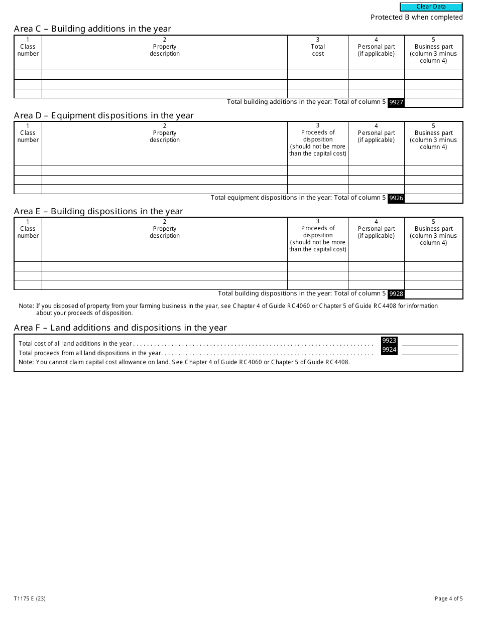 Form T1175 Farming - Calculation of Capital Cost Allowance (Cca) and Business-Use-Of-Home Expenses - Canada, Page 4