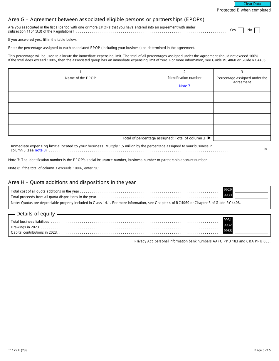 Form T1175 Farming - Calculation of Capital Cost Allowance (Cca) and Business-Use-Of-Home Expenses - Canada, Page 5