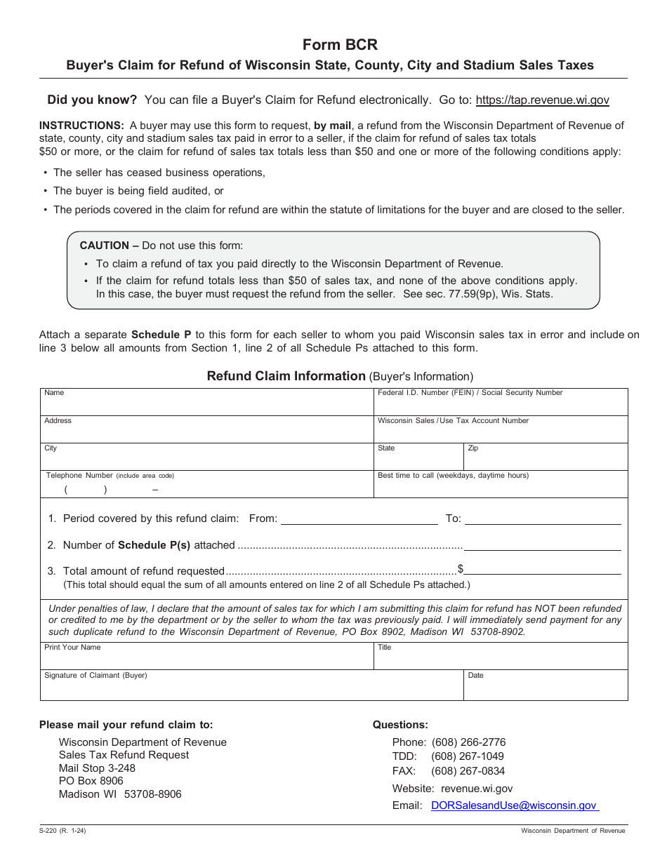 Form BCR (S220) Download Printable PDF or Fill Online Buyer's Claim