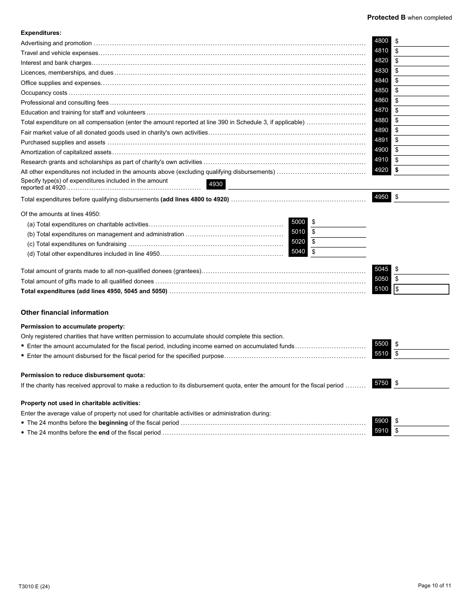 Form T3010 Registered Charity Information Return - Canada, Page 10