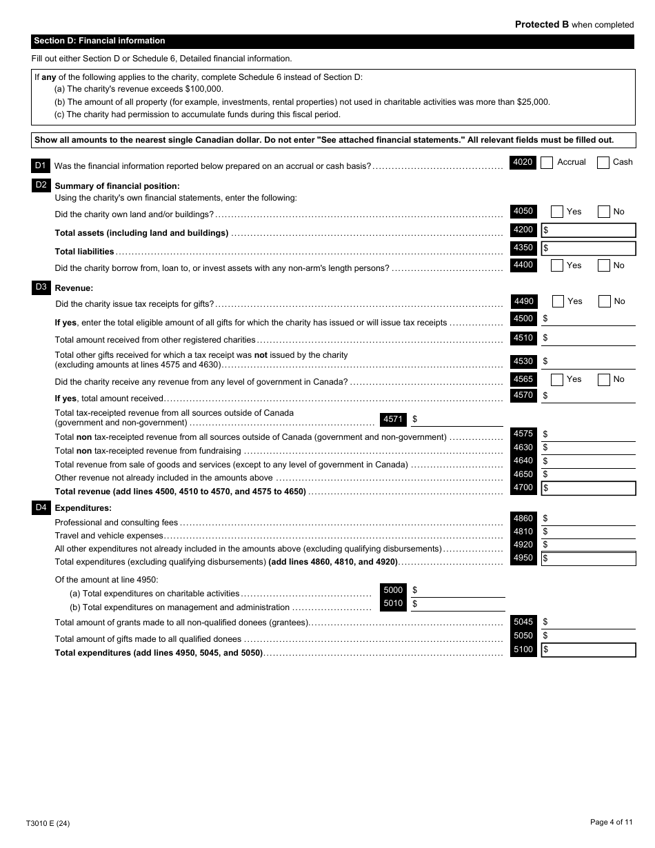 Form T3010 Registered Charity Information Return - Canada, Page 4